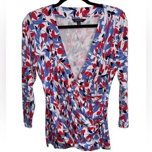 Lauren Ralph Lauren Floral Wrap Style Long Sleeve Top Size L Stretch
